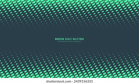 Moderno patrón de semitonos escamosos vector borde horizontal turquesa fondo abstracto. Ultramoderno Arte Minimalista Medio Tono Gráfico Menta Verde Amplio Fondo De Pantalla. Ilustración de arte futurista tecnológico