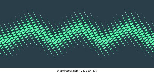 Moderno patrón de medio tono escamoso sin costuras en zigzag línea borde turquesa fondo abstracto. Ultramoderno Arte Minimalista Medio Tono Gráfico Menta Verde Amplio Fondo De Pantalla. Ilustración de tecnología futurista