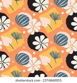 Modern scandi floral vector endless pattern. Organic summer gender neutral nature mix paper cut out wallpaper tile.