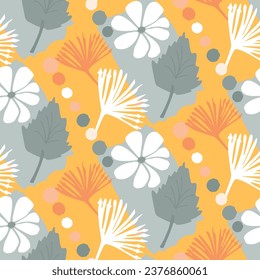 Modern scandi floral vector endless pattern. Organic summer gender neutral nature mix paper cut out wallpaper tile.