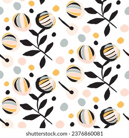 Modern scandi floral vector endless pattern. Organic summer gender neutral nature mix paper cut out wallpaper tile.