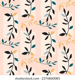 Modern scandi floral vector endless pattern. Organic summer gender neutral nature mix paper cut out wallpaper tile.