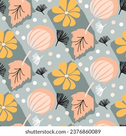 Modern scandi floral vector endless pattern. Organic summer gender neutral nature mix paper cut out wallpaper tile.