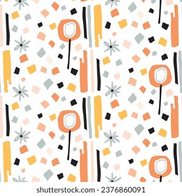 Modern scandi floral vector endless pattern. Organic summer gender neutral nature mix paper cut out wallpaper tile.