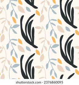 Modern scandi floral vector endless pattern. Organic summer gender neutral nature mix paper cut out wallpaper tile.