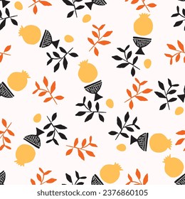 Modern scandi floral vector endless pattern. Organic summer gender neutral nature mix paper cut out wallpaper tile.