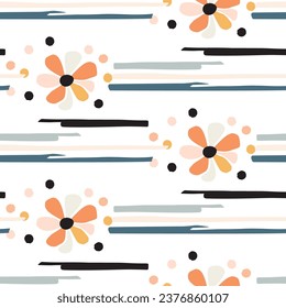 Modern scandi floral vector endless pattern. Organic summer gender neutral nature mix paper cut out wallpaper tile.