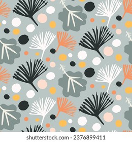 Modern scandi floral vector endless pattern. Organic summer gender neutral nature mix paper cut out wallpaper tile.