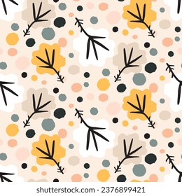 Modern scandi floral vector endless pattern. Organic summer gender neutral nature mix paper cut out wallpaper tile.