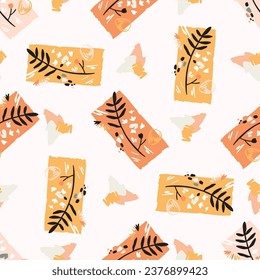 Modern scandi floral vector endless pattern. Organic summer gender neutral nature mix paper cut out wallpaper tile.