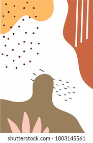 Modern scandinavian abstract art for wall poster vector flat illustration. Colorful abstract composition with shapes, spots and dots isolated on white. Minimalistic home decor with design elements