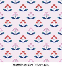 Modern Scandinavian Floral Pattern Background. Orange and Pink Print.