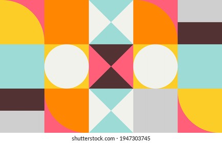 Modern Scandinavian geometric pattern with bold, minimal shapes and vibrant pastel tones. Suitable for kids' product design, wrapping paper, fabric prints, and creative branding projects.