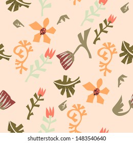 Modern Scandinavian style floral and botanical plants seamless pattern vector illustration. Repeatable endless background design for fashion textile, web, and all prints.