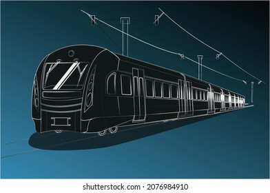 Modern scetch of rapid train, Stock vector design. EPS 10. graphic  illustration of electric transport , in black and white colours,can be used as poster, background, title picture