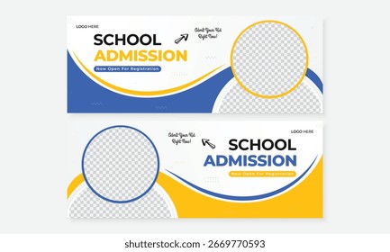 Modern school admission banner with creative colorful wave layout and trendy template design for education enrollment promotion set