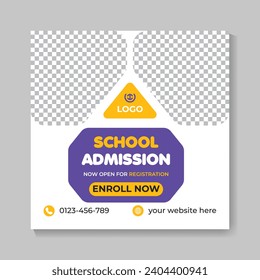 Modern school admission education social media post design back to school web banner template