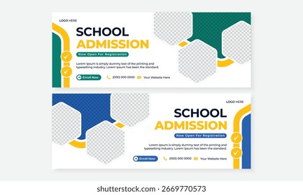 Moderne Flyervorlage für Schuleintritte mit kreativen geometrischen Formen und buntem Design-Layout für trendorientierte Bildungsförderung