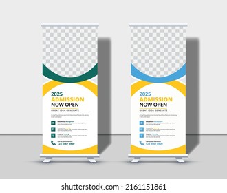 Modern school admission roll up banner template Premium Vector, Back to school admission roll up banner design for school, college, university.