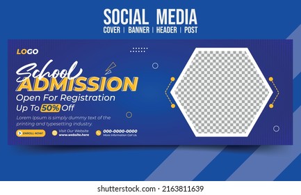 Modern School Admission social media cover banner header post vector template