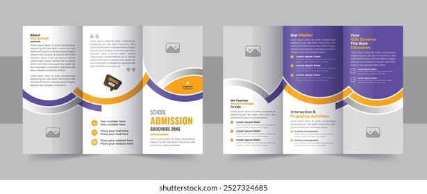 Modern school admission trifold brochure design, kids academy brochure template or corporate trifold brochure layout. Kids back to school education admission trifold brochure