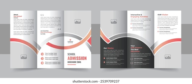 Modern school admission trifold brochure design, kids academy brochure template or corporate trifold brochure layout. Kids back to school education admission trifold brochure template