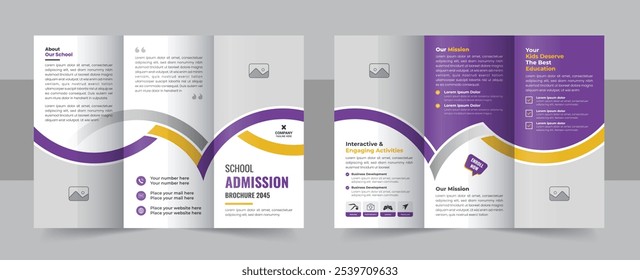 Modern school admission trifold brochure design, kids academy brochure template or corporate trifold brochure layout. School admission tri fold brochure template . 2 page 3 folded school profile