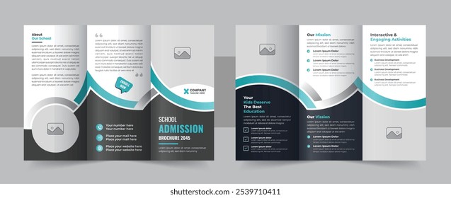 Modern school admission trifold brochure design, kids academy brochure template or corporate trifold brochure. School admission tri fold brochure template . 2 page 3 folded school profile