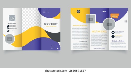Modern School Brochure Template - Back to School Education Design. Creative tri-fold brochure template for schools or educational institutions.