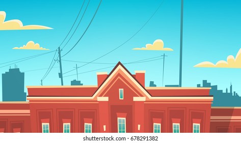 Modern School Building Exterior Welcome Back To Education Concept Flat Vector Illustration