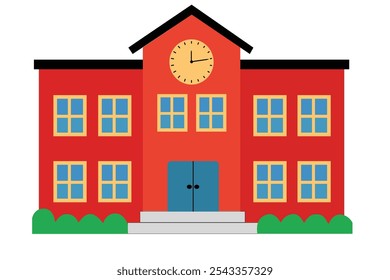 Modern School Building Flat Design Illustration.
