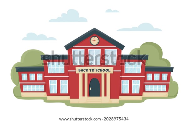 Modern School Building Red Color Trees Stock Vector (Royalty Free ...