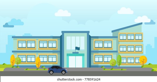 Modern School Building Vector Landscape