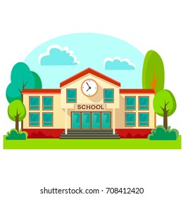 modern school buildings exterior, student city concept, elementary facade urban street background, icon vector illustration