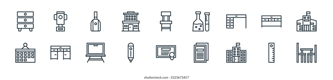 modern school and education icon pack. perfect for linear ui designs featuring vector dinner, ruler, school, book, certificate, pencil, board meeting and more icons for mobile and web apps.