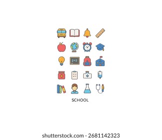 Colección de ilustración de diseño de Vector de icono de escuela moderna