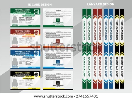 Modern School Student ID Card and Lanyard Design Template Set Vector

Modern school student ID card and lanyard design template set with front and back layout. Clean professional identity badge design available in multiple color variations. Fully editable vector template suitable for schools, colleges, universities, offices, corporate staff ID cards, event badges, and branding projects. Print ready EPS file with organized layers and photo placeholder.