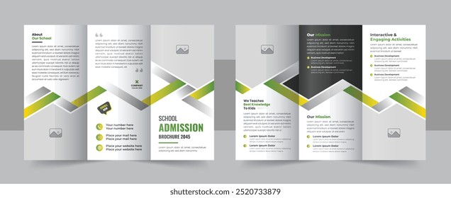 Modern school trifold brochure design, kids academy brochure tri fold or Kids back to school education admission trifold design template layout. School education admission trifold brochure