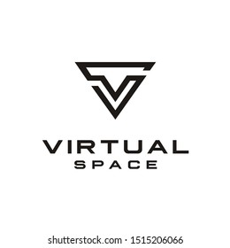 Modern Sci Fi Logo Design with initial SV / VS and Triangle Shape