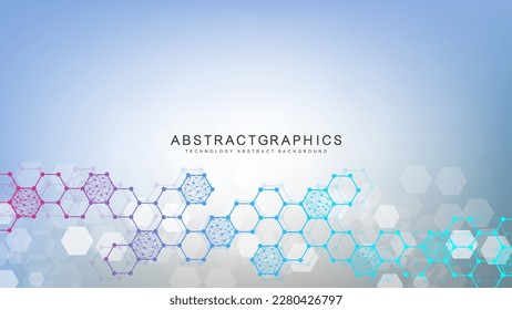 Antecedentes científicos modernos con líneas, puntos y hexágonos. Fondo abstracto de flujo de onda. Estructura molecular para medicina, tecnología, química, ciencia. Ilustración del vector