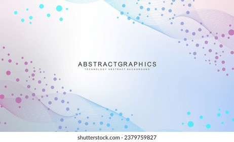 Antecedentes científicos modernos con líneas, puntos y hexágonos. Fondo abstracto de flujo de onda. Estructura molecular para medicina, tecnología, química, ciencia. Ilustración del vector