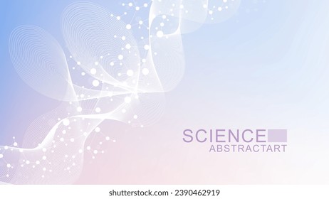 Moderner wissenschaftlicher Hintergrund mit Linien, Punkten und Hexagonen. Wellenfluss abstrakter Hintergrund. Molekulare Struktur für Medizin, Technologie, Chemie, Wissenschaft. Vektorgrafik