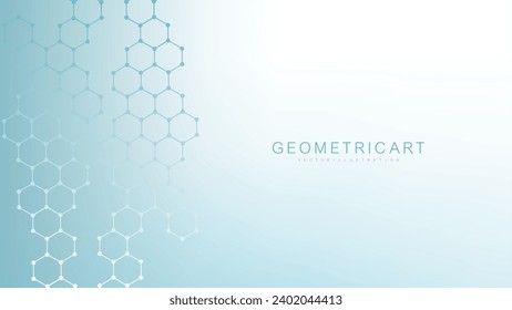 Modern science background with lines, dots and hexagons. Wave flow abstract background. Molecular structure for medical, technology, chemistry, scienc