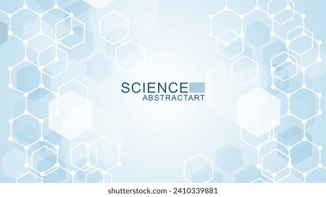 Modern science background with lines, dots and hexagons. Wave flow abstract background. Molecular structure for medical, technology, chemistry, science. Vector illustration.