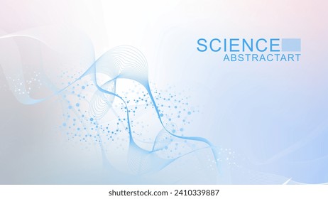 Modern science background with lines, dots and hexagons. Wave flow abstract background. Molecular structure for medical, technology, chemistry, science. Vector illustration.