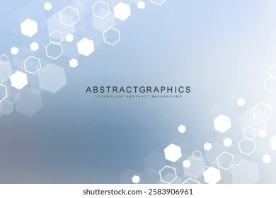 Modern science background with lines, dots and hexagons. Wave flow abstract background. Molecular structure for medical, technology, chemistry, science. Vector illustration