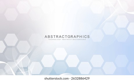 Modern science background with lines, dots and hexagons. Wave flow abstract background. Molecular structure for medical, technology, chemistry, science. Vector illustration