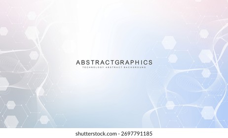 Fondo de ciencia moderna con líneas, puntos y hexágonos. Fondo abstracto de flujo de onda. Estructura molecular para medicina, tecnología, química, ciencia. Ilustración vectorial