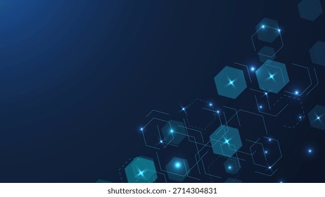 Moderner wissenschaftlicher Hintergrund mit Linien, Punkten und Sechsecken. Abstrakter Hintergrund des Wellenflusses. Molekulare Struktur für Medizin, Technologie, Chemie, Wissenschaft. Vektorgrafik