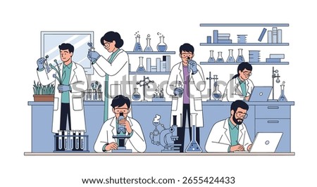 Modern science laboratory operations featuring researchers engaged in diverse experimental activities